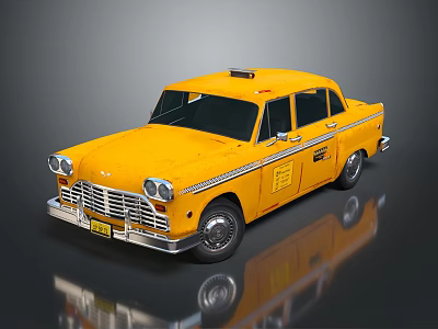 Classic Yellow Vintage Taxi with Retro Design and Reflective Surface 3d model