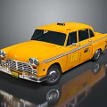 Classic Yellow Vintage Taxi with Retro Design and Reflective Surface