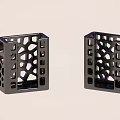 Two Black Square Hollow Design Decorative Holders With Intricate Patterns 3d model