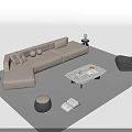 Modern Beige L Shaped Sofa and Marble Coffee Table Set with Pillows Stool Open Book