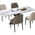 Modern Dining Table Set With Marble Tabletop Four Upholstered Chairs And Fruit Platter 3d model