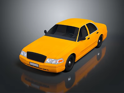 Yellow Sedan Car with Black Front Grille Black Wheels and Reflective Surface on Gray Background 3d model