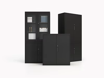 Modern Black Storage Cabinets With Glass And Solid Doors For Home Office Use 3d model