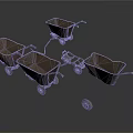 Multiple Vintage Rusted Wheelbarrows With Metal Frames And Detached Wheel