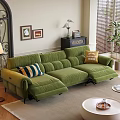 Green Velvet Three Seater Sofa With Accent Pillows And Wall Art In Living Room