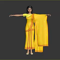 Game And Movie Character In Yellow Traditional Costume With Red Trimmed Sari And Outstretched Arms