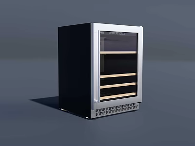 Black and Silver Wine Refrigerator with Glass Door Layered Shelves and Bottom Control Panel 3d model