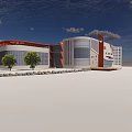 Modern Contemporary Building With Curved Structure Roof Greenery And Geometric Wall Design