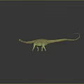 Green Long Necked Dinosaur With Long Tail Standing On Grassland In Gray Background