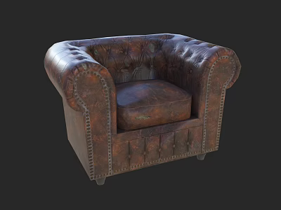 Vintage Brown Leather Armchair With Tufted Backrest And Studded Edges Design 3d model