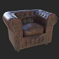 Vintage Brown Leather Armchair With Tufted Backrest And Studded Edges Design