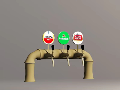 Restaurant Kitchen Beer Tap Setup With Birra Budweiser Corona Brand Logos 3d model