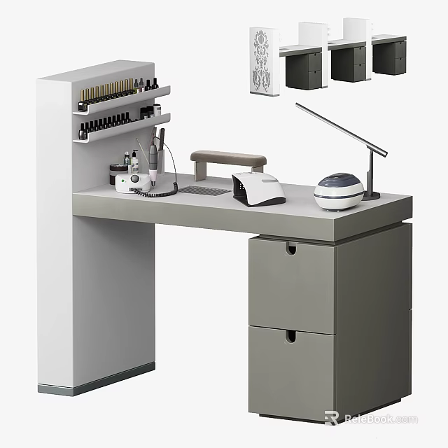 Modern Dressing Table With Storage Shelves Drawers Table Lamp And Countertop 3d model 
