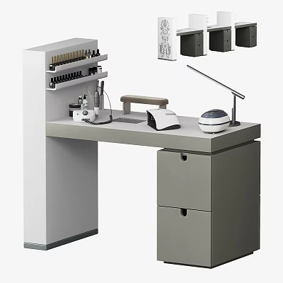 Modern Dressing Table With Storage Shelves Drawers Table Lamp And Countertop 3d model