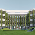 Modern Multi Story School Building With Vertical Greenery Balconies And Front Lawn