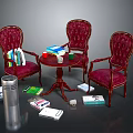 Leisure Sofa Set with Red Armchairs Round Table Books and Scattered Items in Lounge