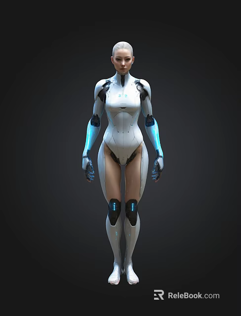 Futuristic Female Robot With White Body Blue Illuminated Accents And Sleek Humanoid Design 3d model 