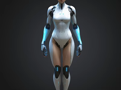Futuristic Female Robot With White Body Blue Illuminated Accents And Sleek Humanoid Design 3d model