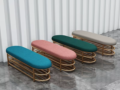 Colorful Sofa Stools With Gold Metal Frames And Striped Wall Background 3d model