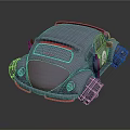 Modified Silver Beetle Car With Futuristic Mechanical Parts And Red Accents