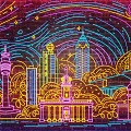 Lighting Painting Neon City Night Scene Internet Celebrity Lighting 3d model