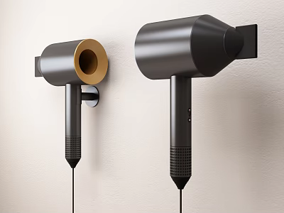 Wall Mounted Black And Gold Hair Dryers With Modern Design For Daily Electrical Appliances 3d model