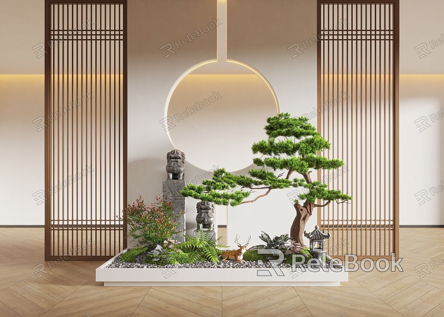 New Chinese Style Indoor Landscape Landscaping Landscape Setches Indoor Landscape Indoor Landscape Bryophytes Plant Pile model