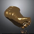 Golden Foot Sculpture With Shiny Metallic Texture On Dark Reflective Background