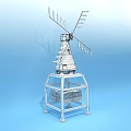 Windmill Architectural Structure With Rotating Blades And Metal Base Frame 3d model