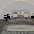Elegant Modern Double Bed With Plush Pillows And Bedside Tables With Lamps