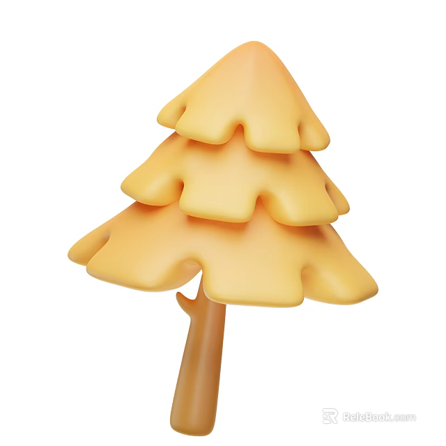 Cartoon Style Layered Tree With Warm Yellow Foliage And Brown Trunk 3d model 