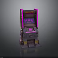 Retro Arcade Machine With Neon Purple Pink Lights And Gaming Screen
