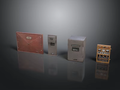 Various Industrial Equipment With Different Colored Casings And Functional Panels 3d model