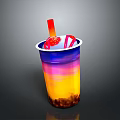 Colorful Gradient Drink Cup With Red Straw Tapioca Pearls And Strawberry Decoration