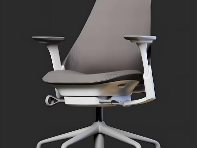 Modern Leisure Chair With Gray Fabric Seat Back And White Armrests Swivel Base 3d model
