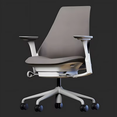 Modern Leisure Chair With Gray Fabric Seat Back And White Armrests Swivel Base 3d model