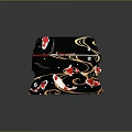 Red Weapons With Koi Fish And Golden Wave Pattern On Black Box Cloth