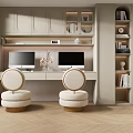 Study Room Interior With Light-Colored Cabinets Double Monitors Round Back Chairs And Herringbone Flooring 3d model