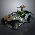 Sand Colored Off Road Vehicle With Open Structure Mounted Weapon And Green Clad Driver 3d model