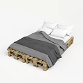 Rustic Double Bed With Wooden Pallet Frame White Pillows And Gray Blanket