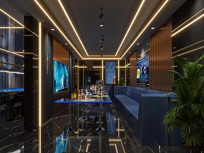 Modern KTV Interior Design With Large Screen TV Comfortable Sofa And Ambient Lighting 3d model