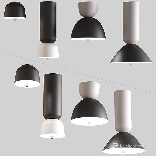 Stylish Modern Black And White Ceiling Lights With Various Contemporary Shapes 3d model 