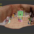 Ancient Scene Adobe Circular Structure Interior With Central Altar Stairs And Arched Doors 3d model