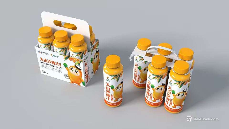Freshly Squeezed Orange Juice Bottles With No Additives And Cartoon Packaging Design 3d model 
