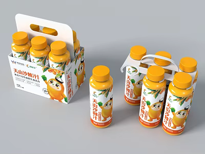 Freshly Squeezed Orange Juice Bottles With No Additives And Cartoon Packaging Design 3d model
