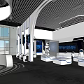 High Tech Futuristic Exhibition Hall Featuring Robots Digital Screens And Modern Platforms