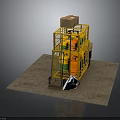 Yellow Storage Cage Structure With Multi Layer Gas Cylinders And Cardboard Boxes