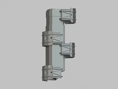3D Model Of Industrial Vertical Mechanical Structure With Multiple Horizontal Platforms And Grey Design 3d model