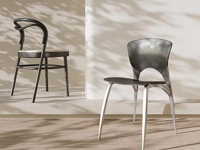 Modern Black Dining Chairs with Sleek Curved Backrests in Interior With Light Shadow Effects 3d model