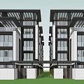 Modern Townhouses with Large Glass Windows Contemporary Roof Design and Landscaped Path Lighting
